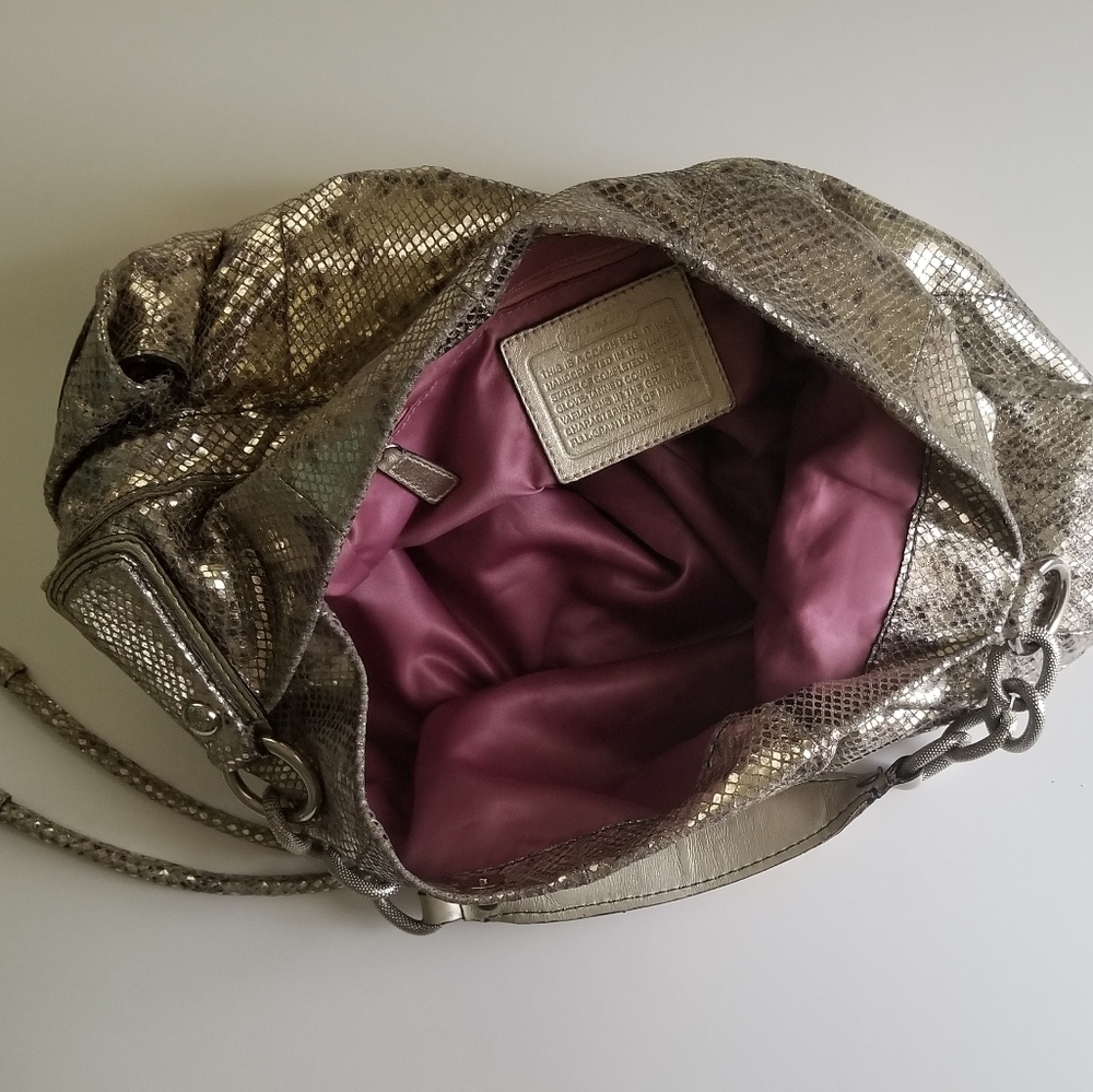 Coach Kristin Metallic Python Print Drawstring Le… - image 3